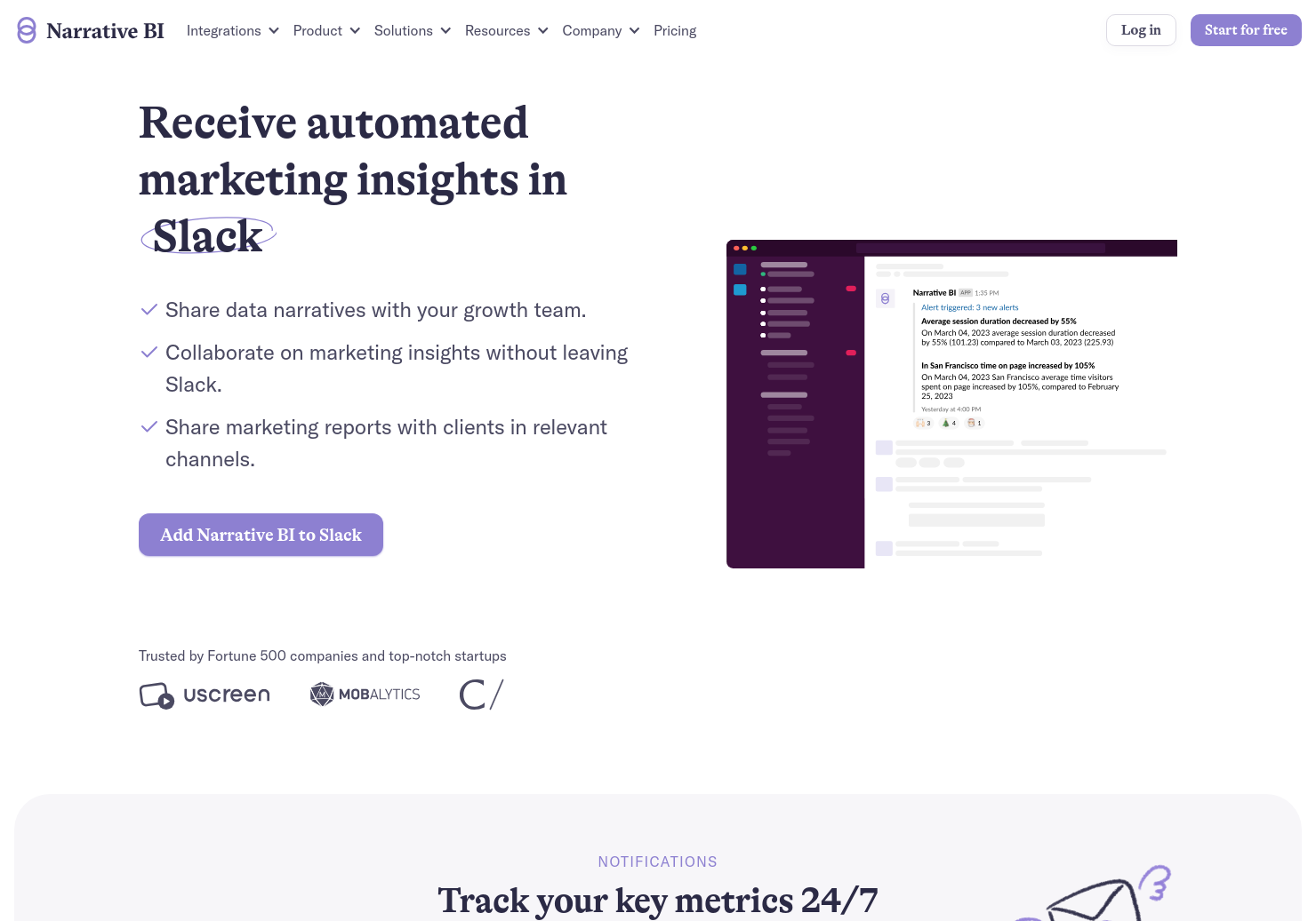 startuptile Narrative BI for Slack-Get automated marketing insights in Slack