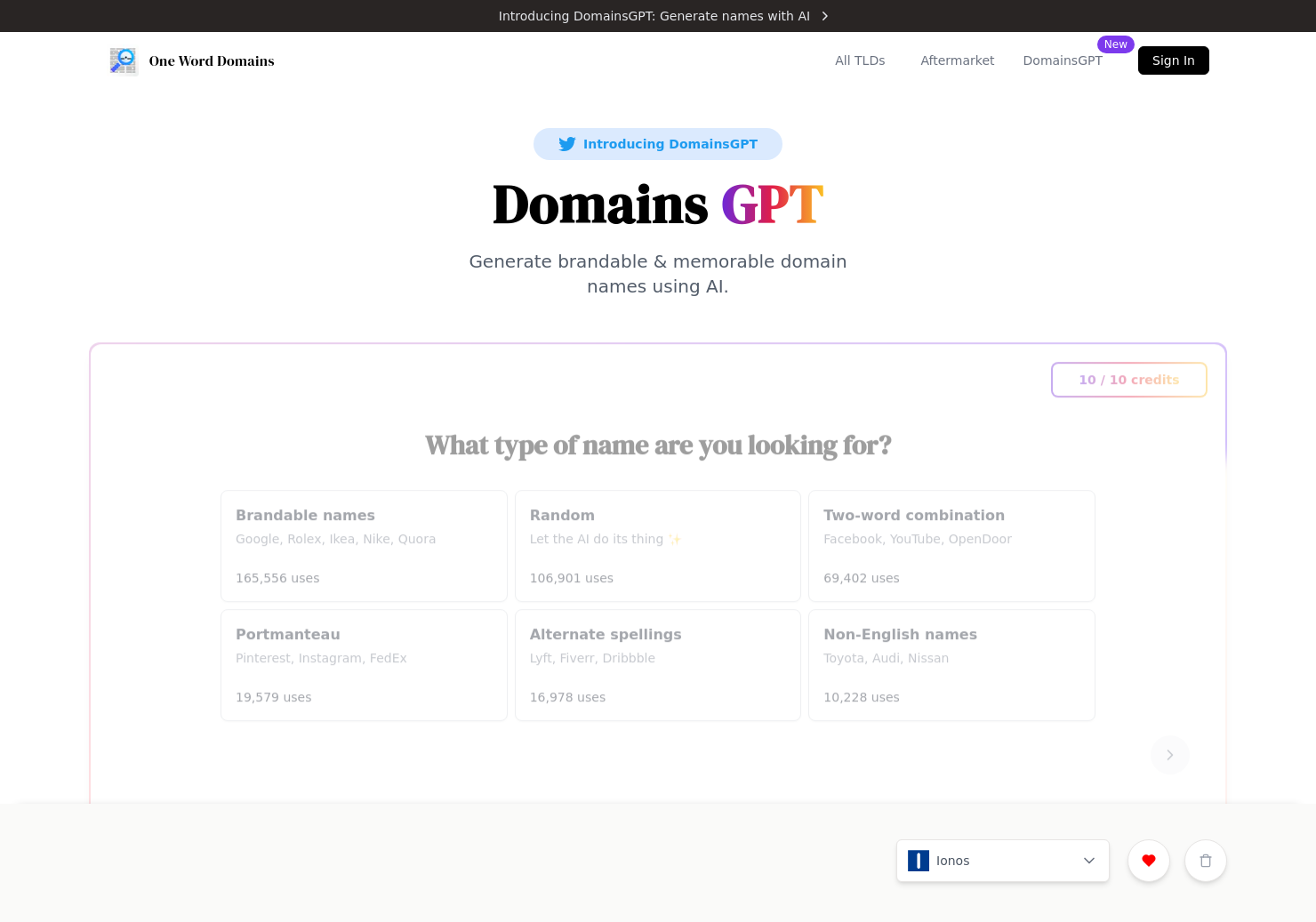 startuptile DomainsGPT-Generate brandable & memorable domain names using AI