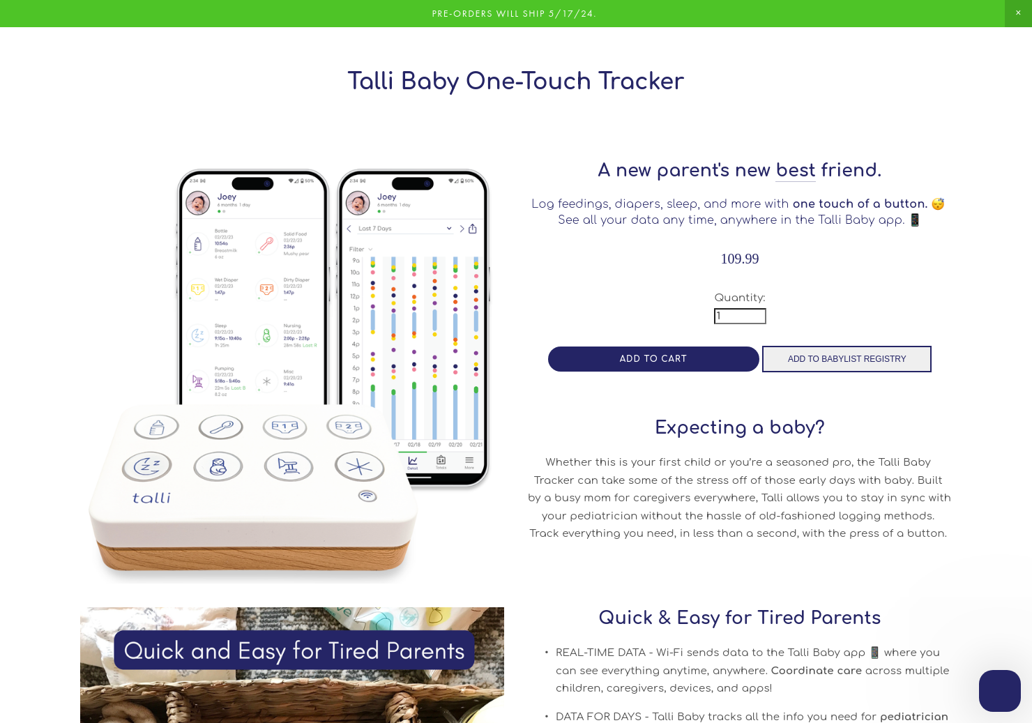 startuptile Talli Baby-Log feedings diapers sleep and more with one button