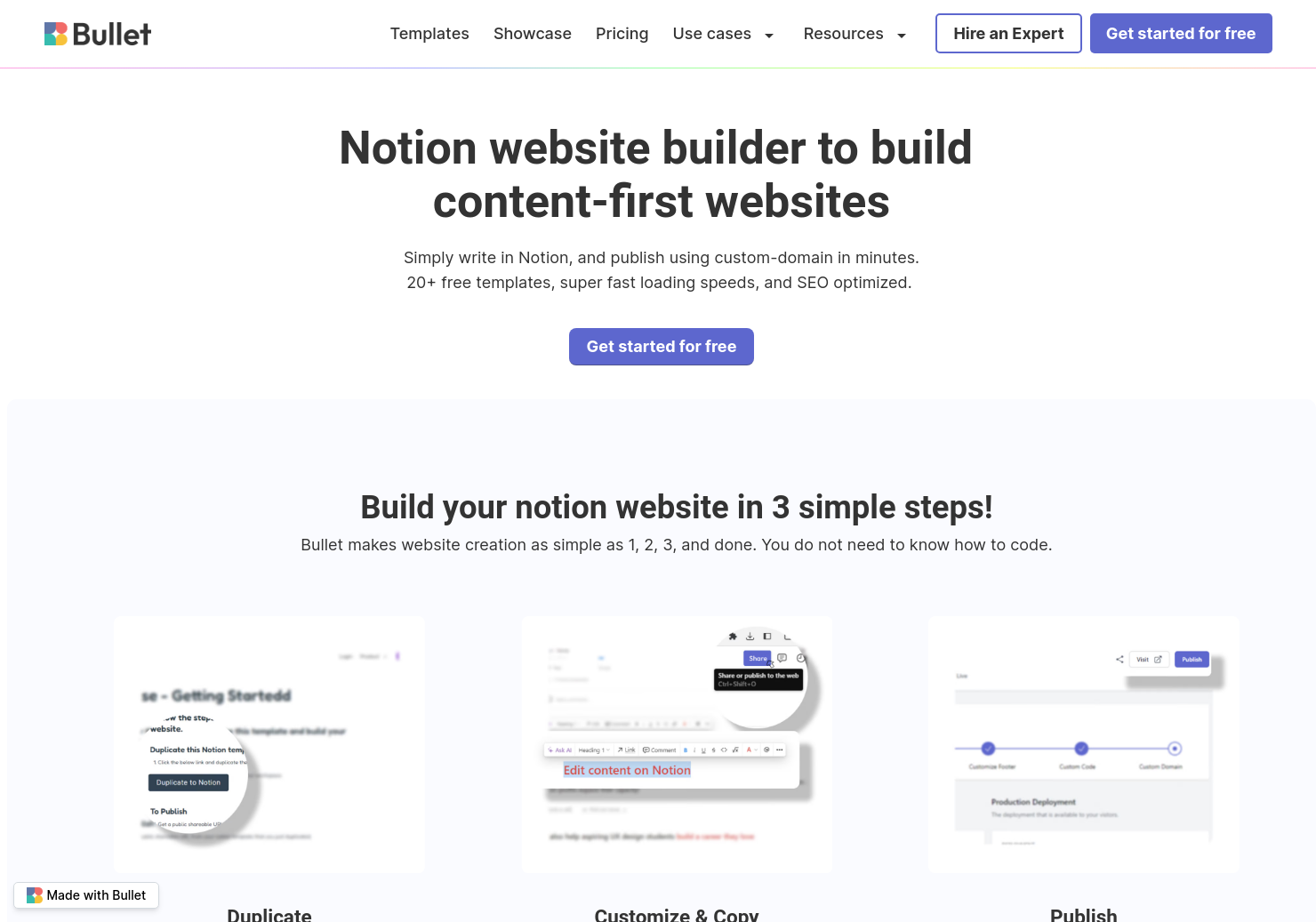 startuptile Bullet.so-Build professional website from Notion one time price today