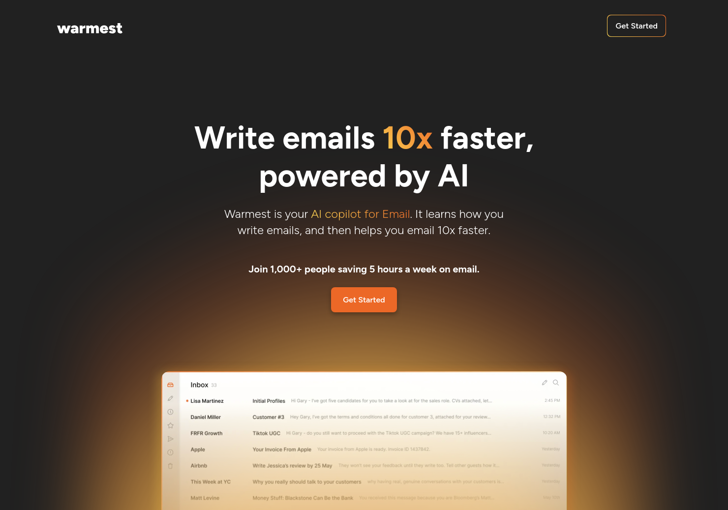 startuptile Warmest.ai-AI that drafts your emails in your style without your help.