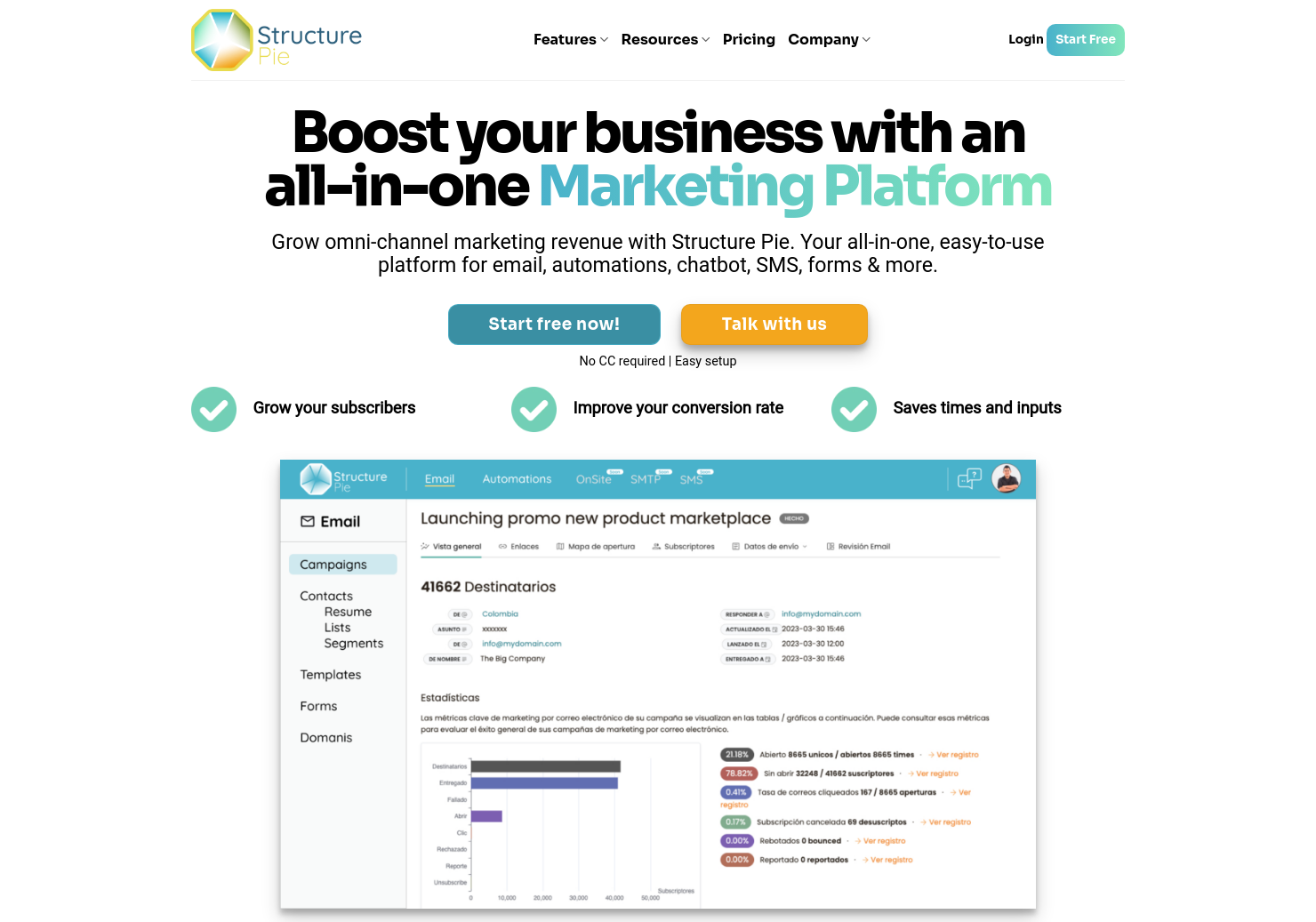 startuptile Structure Pie-Email marketing platform
