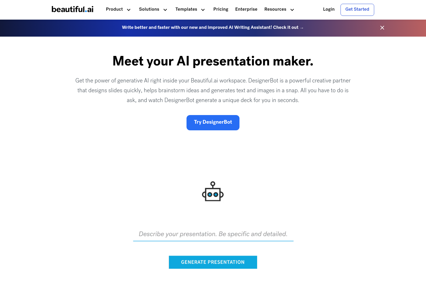 startuptile DesignerBot 2.0 by Beautiful.ai-Create presentations 10x faster with Generative AI