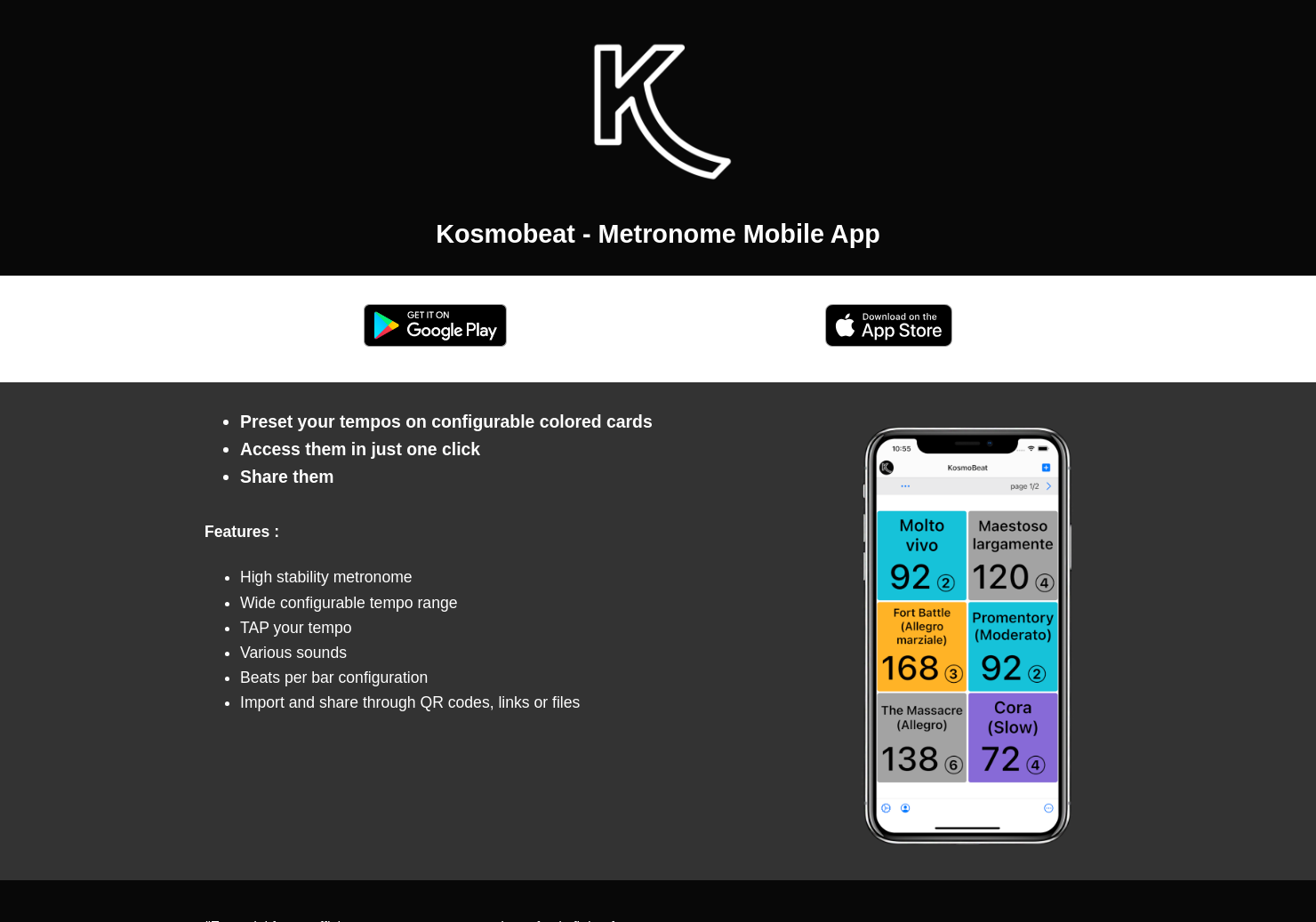 startuptile Kosmobeat-Metronome with preset to easily access and share your tempos