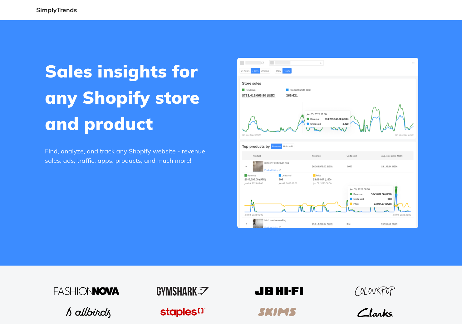 startuptile SimplyTrends-See accurate sales insights for any Shopify store & product