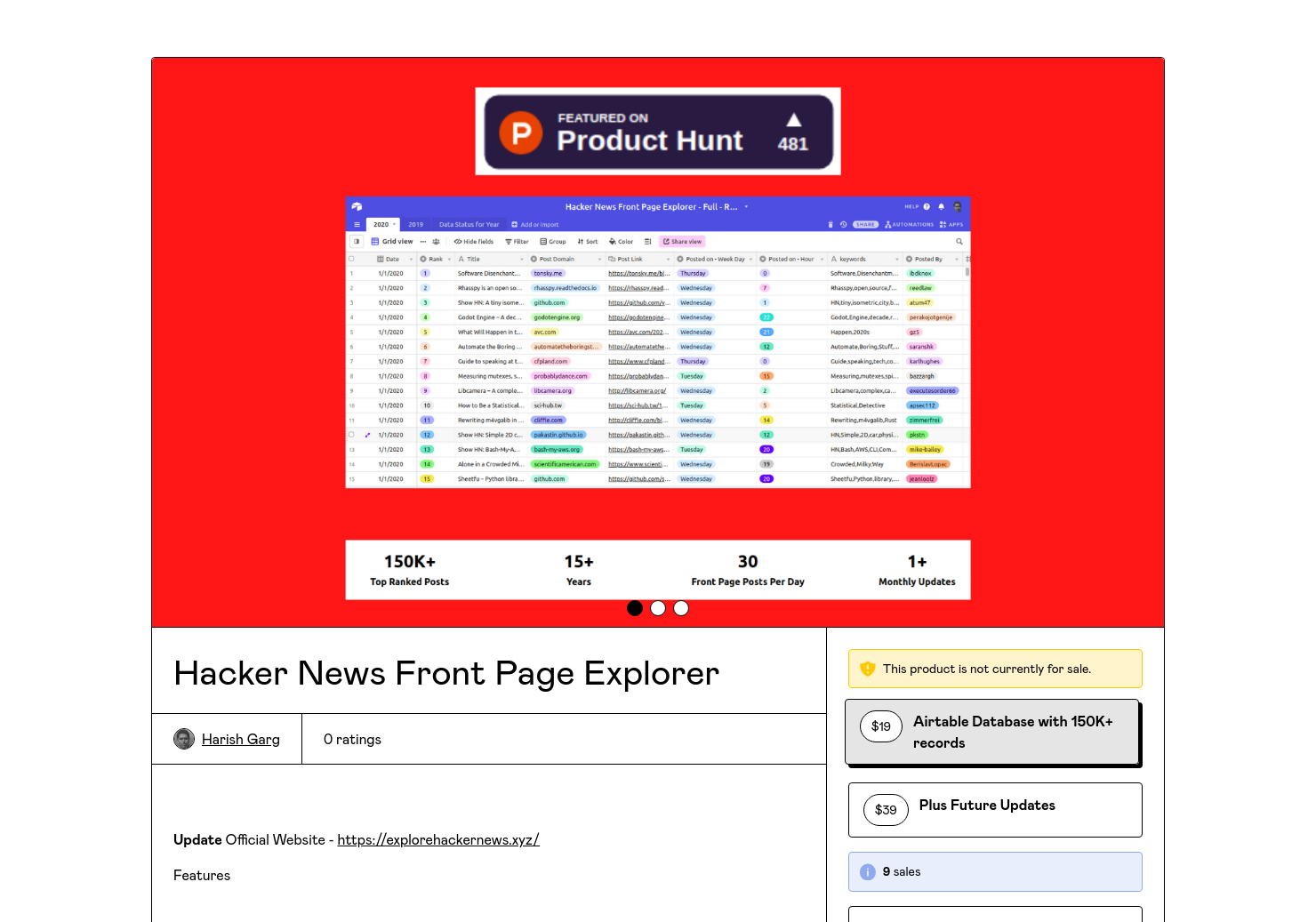 Hacker News Front Page Explorer