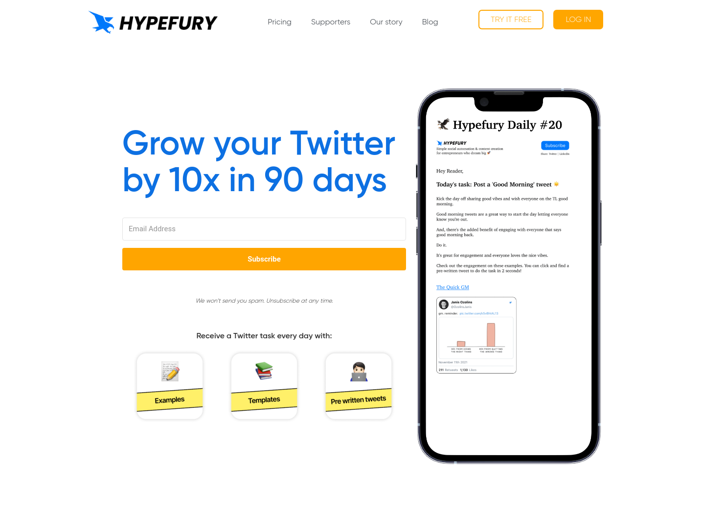 startuptile Hypefury Daily-Free 90 day email course to grow your Twitter followers 10X