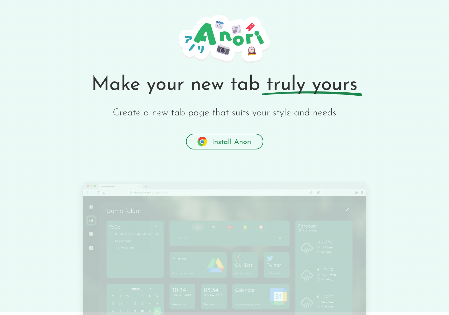 startuptile Anori-Compose your own new tab page from widgets